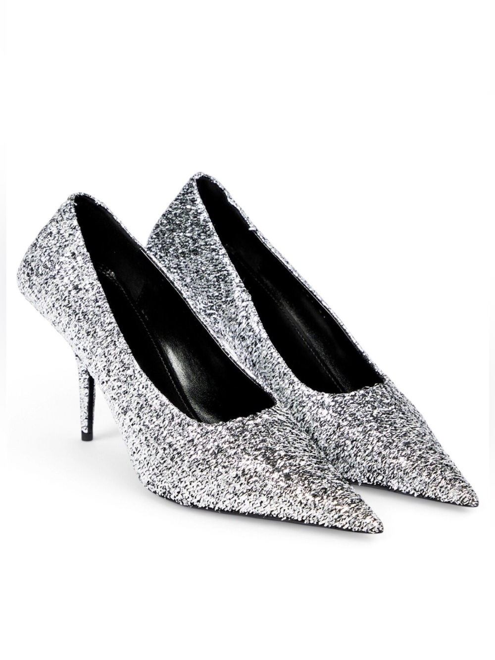 Balenciaga Silver Glitter Pointed Pumps - Women's Heels